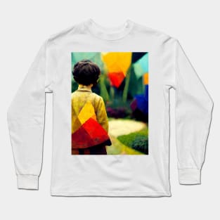 A Boy Holds a Toy in a Colorful Abstract Garden Long Sleeve T-Shirt